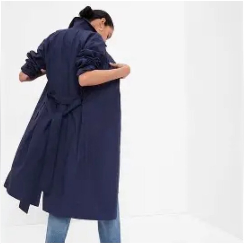 Gap oversized MAC coat lightweight trench  Navy sz L - Picture 10 of 11